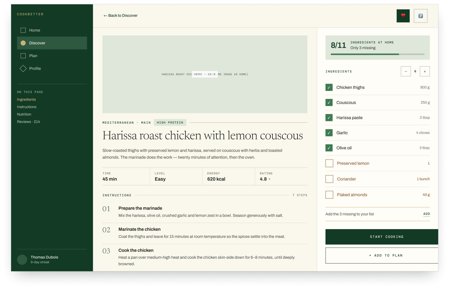Cook Better desktop — fiche recette