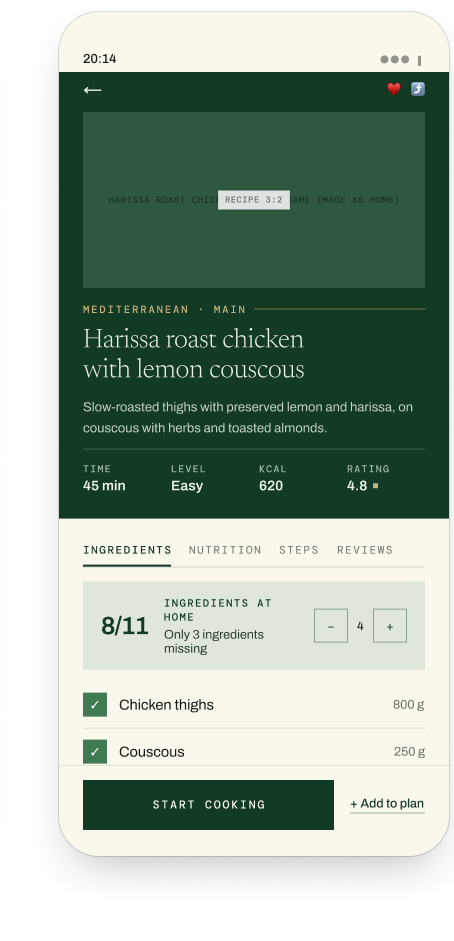 Cook Better mobile — fiche recette