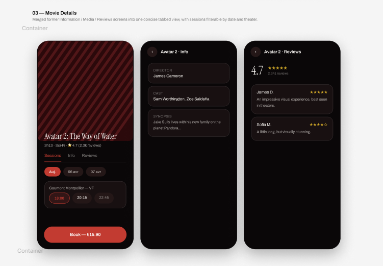 Écrans Movie Details Movie Pass V2