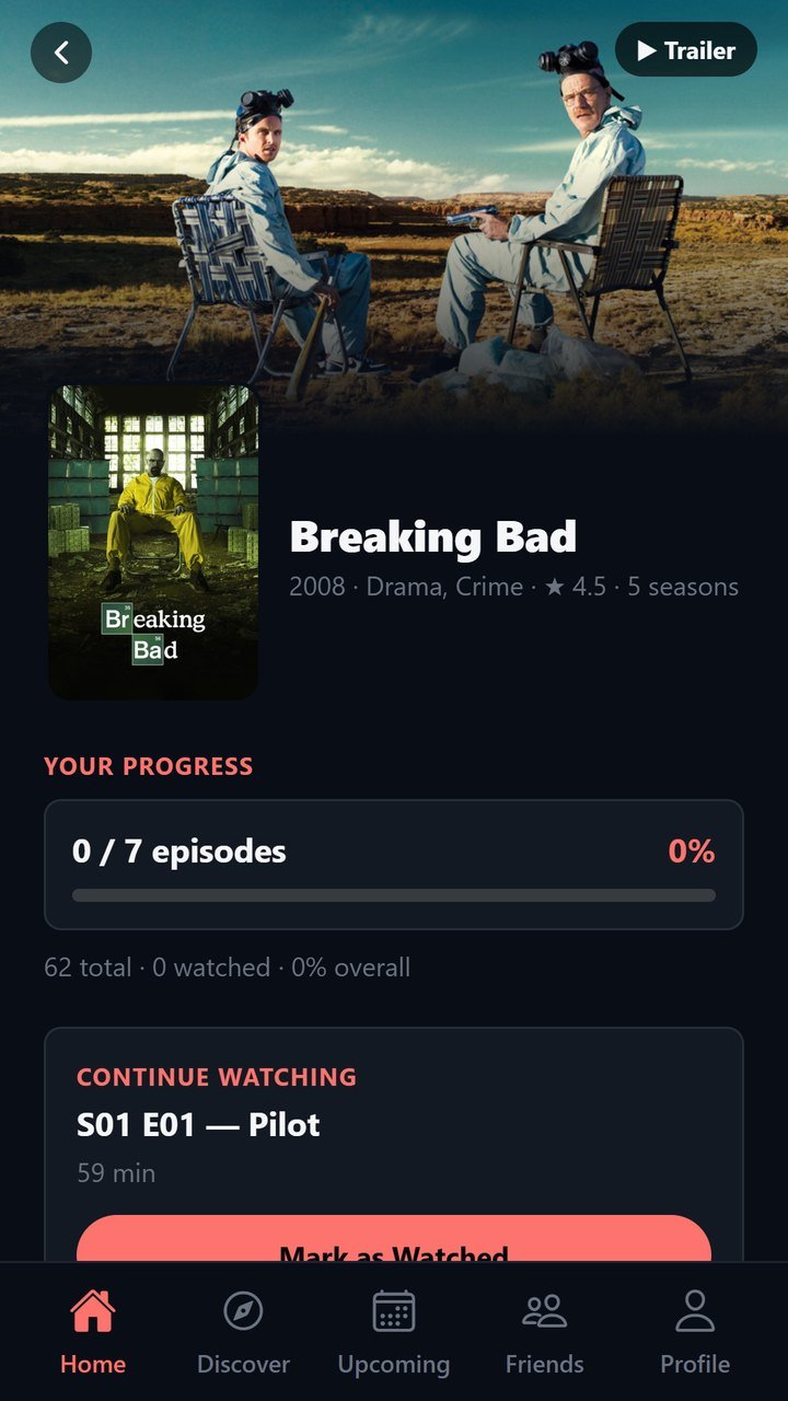Rewind — fiche série avec progression et reprise de lecture